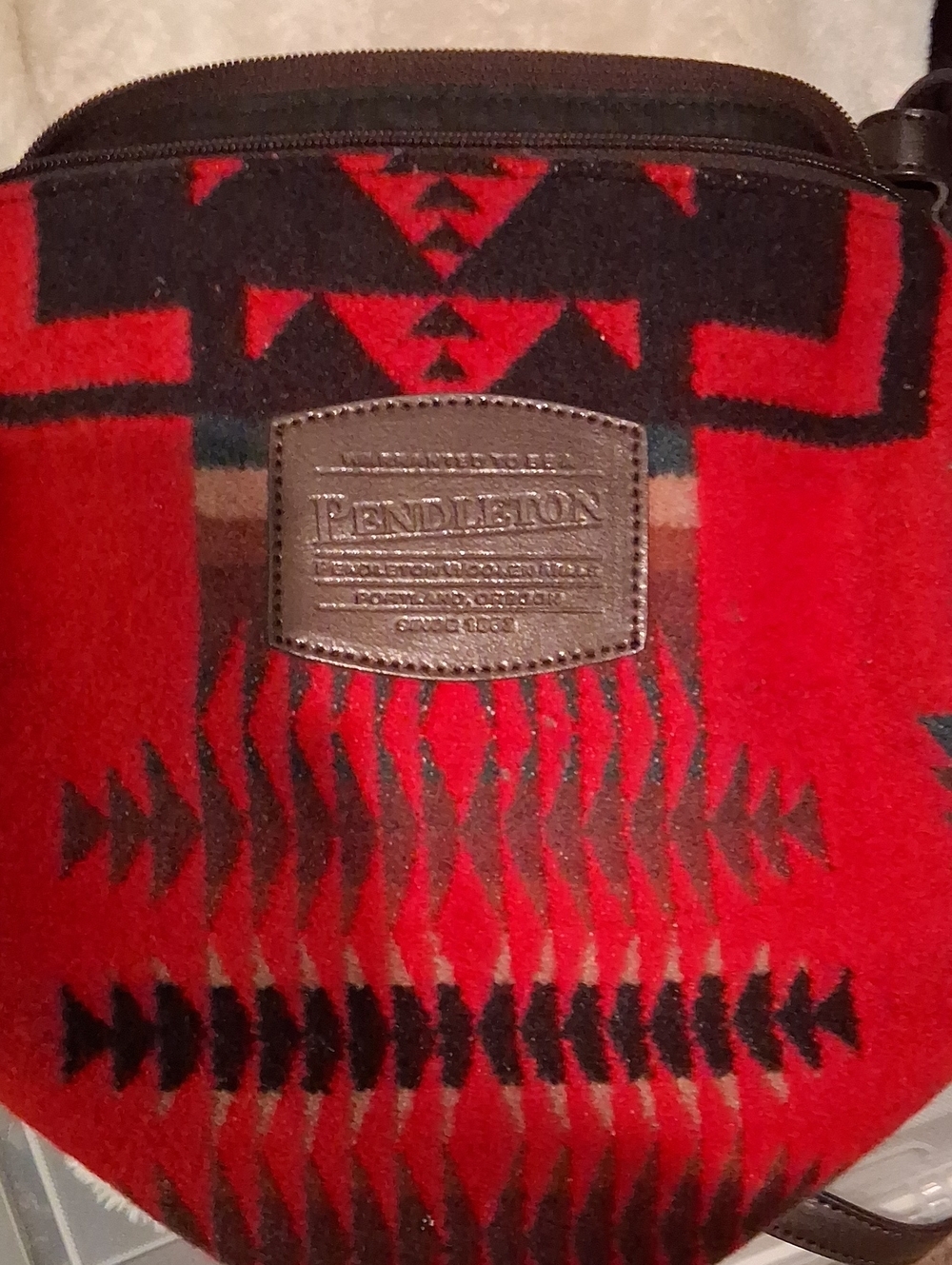 Pendleton Red and Black Geometric Wool Belt Bag with Leather Patch